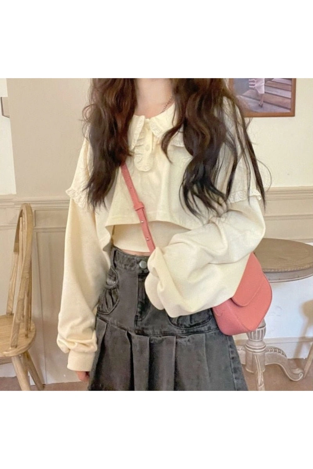 Spitze-Traum: Süße Kawaii-Bluse für bezaubernde Mädchen, ein Hauch von Romantik und Stil.